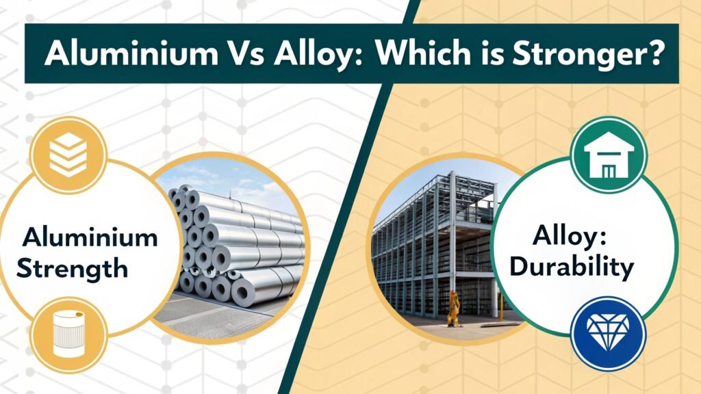 A side-by-side comparison showing a piece of pure aluminum (e.g., foil rolled into a ball) and a piece of a strong aluminum alloy (e.g., a bicycle frame tube), visually representing the strength difference.